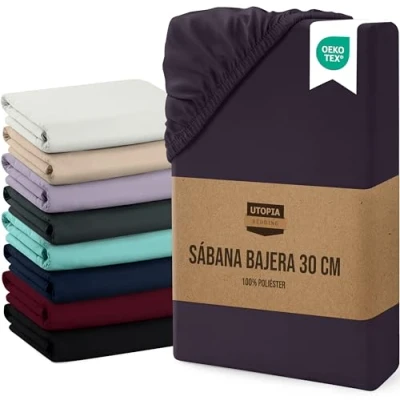 Imagen de Utopia Bedding Sabana Bajera 180x200x30 cm Púrpura Bolsillo Profundo Microfibra de Poliéster Cepillado (Cama 180)