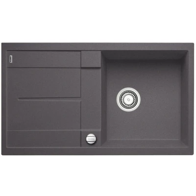 Imagen de BLANCO METRA 5 S Fregadero Rectangular de Granito para Armarios Bajos 50 cm Ancho Con Escurridor Integrado Acabado SILGRANIT Gris 518871