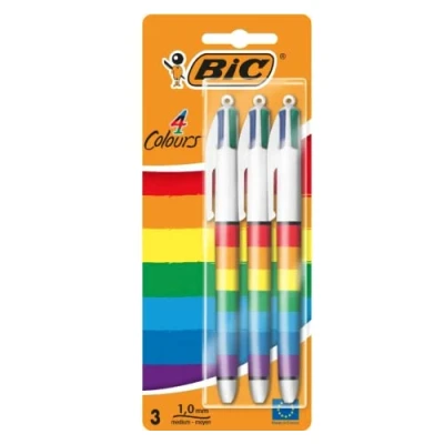 Imagen de Rainbow Bic 4 colores en 1 bolígrafo retráctil, paquete de 3