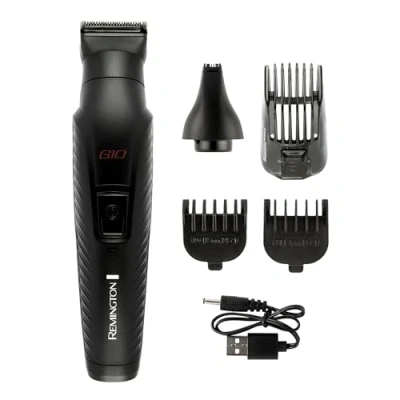 Imagen de Remington G10 PG2100 Recortadora de Barba y Cortapelo 10 en 1, 5 accesorios, recortador vello facial nariz, orejas cejas, revestimiento grafito, cuchillas autoafilables