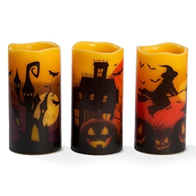 Imagen de THE TWIDDLERS 3 Velas De Cera Real Sin Llama para Decoración Halloween LED Funcionan con Pilas Duran hasta 6 Horas Continuas Seguras y Aptas Niños