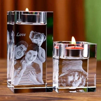 Imagen de Portavelas De Cristal con Foto 3D Personalizado,candelabro Grabado Personalizada,Portavelas Velas Pequeñas,portavelas Decoracion,Regalo para Navidad,Familia,Mamá (5x5x8cm)