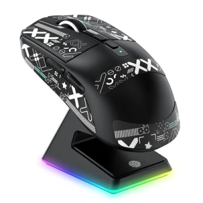 Imagen de VGN GAMEPOWER Attack Shark X6 Superlight Ratón Gaming Inalámbrico, Estación de Carga, 49g Ultraligero Mouse G502, 26000DPI, PixArt PAW3395, 2.4G/Bluetooth/Cableado, Cinta Antideslizante, Negro