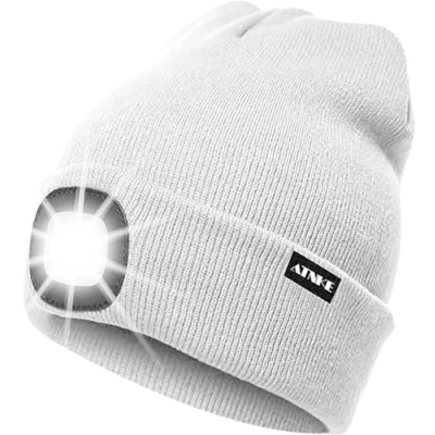 Imagen de ATNKE LED Luminoso Gorro Sombrero, USB Recargable 4 Gorras para Correr Super Brillante Impermeable Luz Invierno Cálido Regalos Hombre y Mujer/White