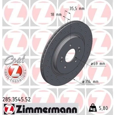 Imagen de ZIMMERMANN Disco de freno 314mm 18mm 7/5 5Taladro(s) 114mm ventilación interna, perforado 285.3545.52 Discos freno,