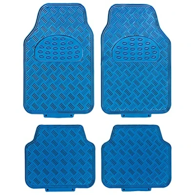 Imagen de Alfombrillas de Coche Diseño Metálico, 4 Piezas 2 Delanteras y Traseras, SUV, Furgonetas, Coches, Camiones, Protección para Todo Tipo Clima Alta Resistencia, Acabado Azul