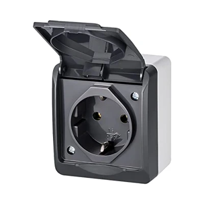 Imagen de ELEKTRO PLAST HERMES Aufputz 1 compartimento Sencillo toma de corriente IP44 Resistente al agua Exterior Antracita Gris