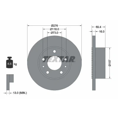 Imagen de TEXTAR 93104800 Disco de freno 276 16 05/07 118 macizo con anillo sensor ABS, sin perno sujeción rueda, buje rueda IVECO: DAILY 3