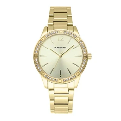 Imagen de Radiant Colección Shiny Pastels Reloj analógico de Cuarzo. Pulsera para Mujer. Brazalete Dorado con Esfera a Tono y pedrería Blanca en el Bisel. 3ATM. 38mm.