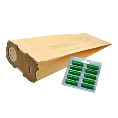 Imagen de Kit de 20 bolsas para aspiradora Vorwerk Kobold 118 119 120 121 122 (incluye bridas extrarresistentes y cartuchos aroma a pradera verano)