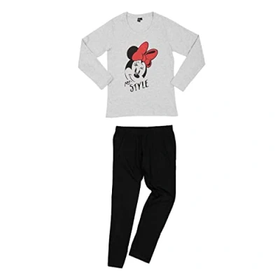 Imagen de Disney Minnie Mouse Pijama de manga larga para mujer, diseño Mouse, color Gris y negro, negro., M