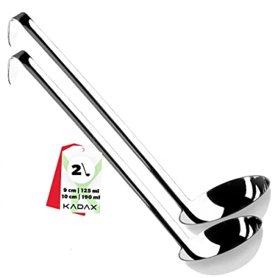 Imagen de KADAX cazo para sopa de acero inoxidable, con soporte, salsa mango largo y ergonómico, cazo, cuchara vertedora, utensilio cocina, plata (set: 125 +190ml)