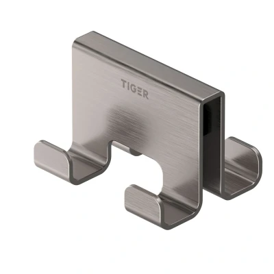 Imagen de Tiger Caddy Gancho de toalla para mampara ducha 6 8 mm doble, 5,6 x 7 5 cm, Acero inoxidable cepillado