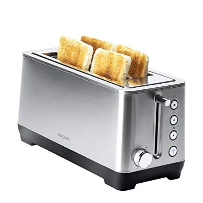 Imagen de Cecotec Tostadora BigToast Extra Double. 1600 W, 2 Ranuras Largas Anchas, Acero Inoxidable, 4 Funciones preconfiguradas, 6 Niveles de Potencia, Varillas Superiores para Calentar
