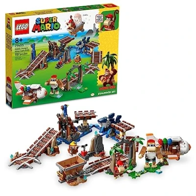 Imagen de LEGO Super Mario Diddy Kong&#039;s Mine Cart Ride Expansion Set 71425, juguete de construcción coleccionable con figura Funky Kong construida en ladrillo, juego regalo para niños 8 a