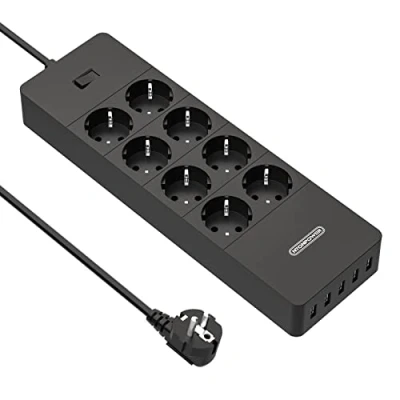 Imagen de Enchufe Múltiple con 8 Tomas y 5 Cargador USB, NTONPOWER Regletas Enchufes Proteccion Sobretension de 1700 Julios, Alargador Montaje en Pared para Hogar Oficina, Protección los Niños