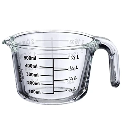 Imagen de Westmark Jarra medidora, volumen de llenado: 0,5 L, apto para horno, microondas, congelador, vidrio borosilicato, transparente/negro, 30622260