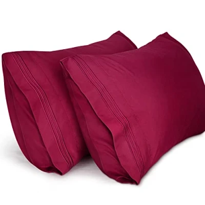 Imagen de Lirex 2 Pack Fundas de Almohada 1800 Hilos, Tamaño 50 cm x 75 Microfibra Suave Cepillada, Transpirables sin Arrugas y Lavables a Máquina, Vino Rojo