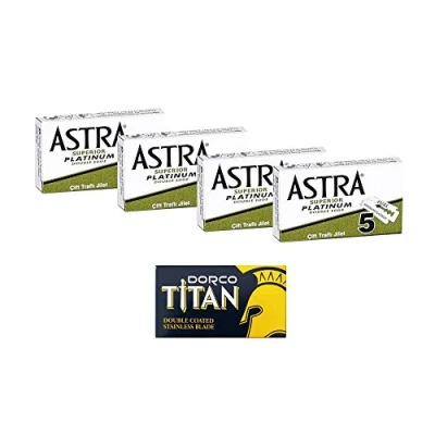Imagen de The Goodfiellas&#039; Smile Astra Superior Platinum Lote de 20 cuchillas afeitar, incluye 1 Dorco Titan, color plateado