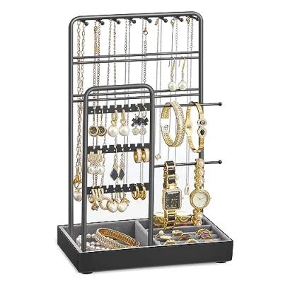 Imagen de SONGMICS Soporte para Joyas, Organizador de Expositor Marco Metal, Bandeja Terciopelo, Collares, Pulseras, Pendientes, Tachuelas, Anillos, Regalo, Negro JJS021B01