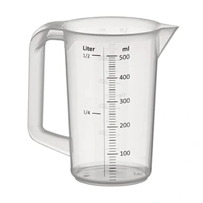 Imagen de APS Vaso medidor 0,5 litros, Ø 9,5 x H: 14 cm, de plástico con Escala medición en Relieve el Exterior, asa Cerrada, graduación ml, Apto para lavavajillas
