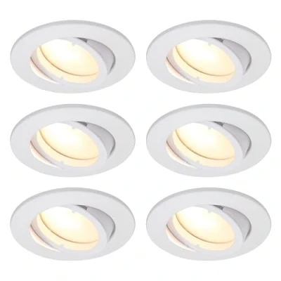 Imagen de HCFEI Juego de 6 focos LED empotrables, regulables, color blanco mate, orientables, 5 W, plano, 230 V, foco empotrable 68 mm, cálido 3000 K, ángulo haz 120
