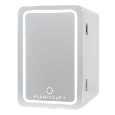Imagen de Flamingueo Nevera Pequeña 6,5L Mini Espejo y Luz LED, 12V/220V, Función Frío Calor, Cosmeticos, Skincare, Fridge