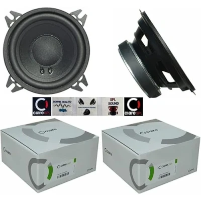 Imagen de Kit Set para CIARE CW100Z 2 Altavoces woofer 10 cm 100 mm 4&quot; 40 vatios rms 80 máxima 4 ohmios Puertas de Coche suspensión Goma Negra, Juego + 5 Pegatinas Gratis