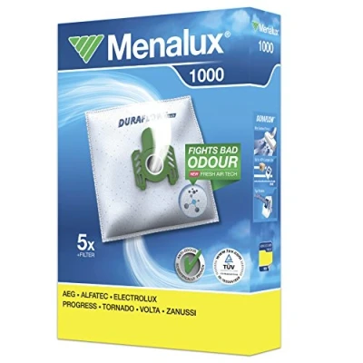 Imagen de Menalux 1000 Pack de 5 bolsas y 1 filtro para aspiradoras AEG, Alfatec, Electrolux, Progress, Tornado, Volta Zanussi