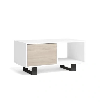 Imagen de Skraut Home Mesa de Centro con Puertas salón Comedor Modelo Wind Color Estructura Blanco Roble Medidas 92x50x45cm Altura.