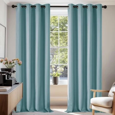 Imagen de Deconovo Cortinas Opacas 2 Piezas para Dormitorio Salón Modernas, Aislantes Térmicas y Reducción de Ruido, EcolóGicas Certificadas,140 x 245 cm Azul Claro