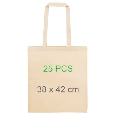 Imagen de Adri 25 Bolsas de algodon con Asas Tela Para Pintar 38x42cm 144g/m2 Bolsa la compra Largas Transporte Grande reutilizable. (25 Piezas)