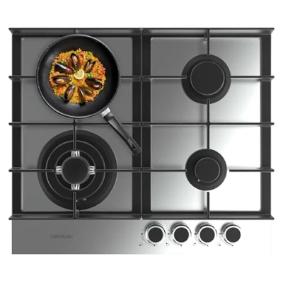 Imagen de Cecotec Placa de Gas 4 Fuegos Bolero Squad G 4400F Inox. 8kW, Acero Inoxidable, Parrillas Hierro Fundido, Quemador WOK Triple Corona, Encendido Electrónico, Seguridad en Válvulas, Accesorio