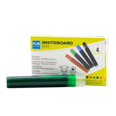 Imagen de Plus Office Rotuladores de Pizarra Blanca con Tinta Liquida Recargable, Punta 2mm, Ideal para Escribir en Cristal, y Otras Superficies Lisas, Borrable (Verde, Recambio)