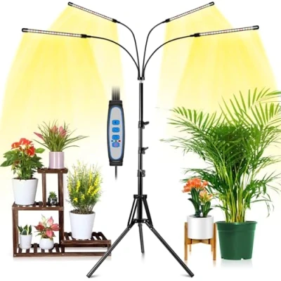 Imagen de wolezek lámpara para plantas de espectro completo, LED crecimiento con soporte, luz plantas, trípode ajustable, temporizador 4/8/12H, 3 modos y 10 niveles brillo, controlador RF