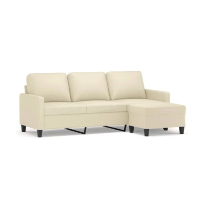 Imagen de vidaXL Sofá de 3 plazas con Taburete Cuero sintético Crema 180 cm