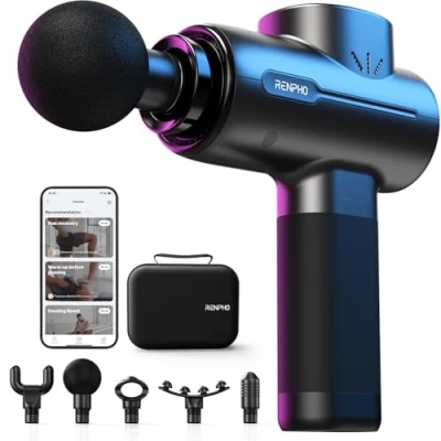 Imagen de Pistola de Masaje Muscular con Bluetooth, RENPHO Activa hasta 2800rpm, Pantalla Táctil LED, Profesional Silenciosa y Carga Tipo C, Relajación Negro