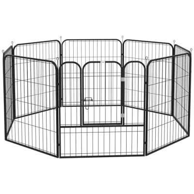 Imagen de PawHut Parque para Mascotas Perros 8 Vallas 79x79 cm Corral Plegable con Puerta y Doble Pestillo Paneles Metálicos Cerca de Entrenamiento Negro