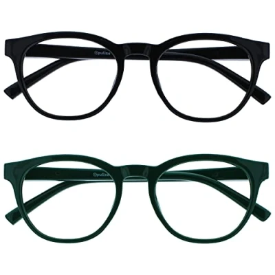 Imagen de OPULIZE Blu Gafas con Bloqueo de Luz Azul Pack 2 Montura Redonda Negra Verde Oscuro Bisagras Muelle Mejoran el Sueño Ordenador Gaming Antirreflejante Hombre Mujer BB5 16 +0.00