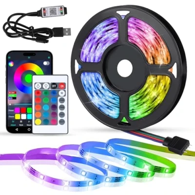 Imagen de MXTIMWAN Tira Led RGB 5M,Luces Habitación,Tiras LED,Fancy Leds,Tiras de Interior,Tiras Adhesivas con mando a distancia y aplicaciones, sincronización música, modo temporizador