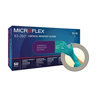 Imagen de Ansell Microflex 93 260 Guantes Desechables de Nitrilo y Neopreno, Resistentes a Químicos Agresivos, Protección Superior con Sensibilidad Táctil Mejorada, Talla 2XL (50 Guantes)