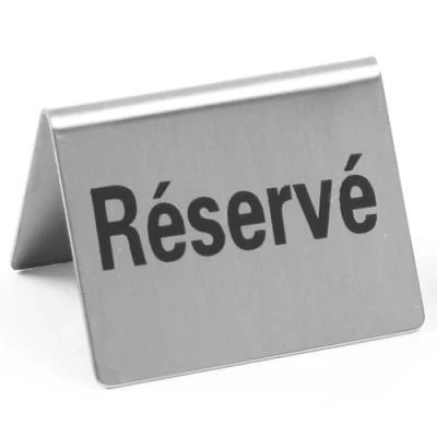 Imagen de HENDI Señal de mesa Reservado en francés: Réservé, 4 piezas, letreros idioma francés, 50x35x(H)40mm, acero inoxidable