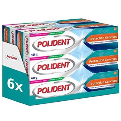 Imagen de Polident Crema fijadora de protección encías, para prótesis dentales parciales o completas, sin sabor, lote 6 x 40 g