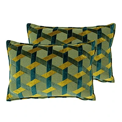 Imagen de Paoletti Cojines llenos de Plumas Pack Delano, Teal/Oro, 40 x 60cm, 2