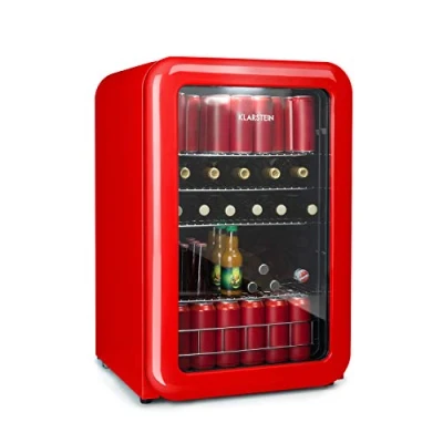 Imagen de nevera para bebidas Klarstein PopLife minibar, retro, 0 10C, sólo 39 dB, 115 L, respetuosa con el medio ambiente, puerta de doble acristalamiento, diseño rojo