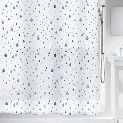 Imagen de Spirella colección Waterdrop, Cortina de Ducha Textil 180 x 200, 100% Polyester, Azul