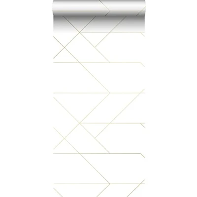 Imagen de ESTAhome papel pintado líneas gráficas blanco y oro 139143 0,53 x 10,05 m