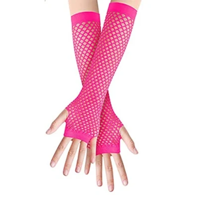 Imagen de SamHeng guantes largos de rejilla, Rosado calentadores brazos sin dedos, malla para disfraces, accesorio punk disfraces mujeres y niñas, suministros fiestas nocturnas