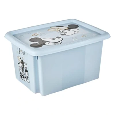 Imagen de keeeper Caja de almacenamiento con tapa Mickey Mouse, Giratoria y apilable, Para niños, 15 L, Karolina, Azul Cloudy