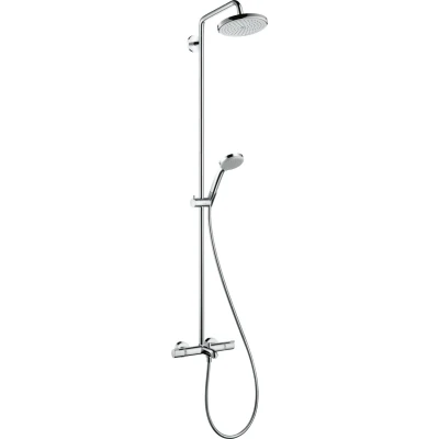 Imagen de Hansgrohe 27223000 Croma 220 Air Showerpipe con termostato visto para bañera, 4 tipos de chorro, cromo